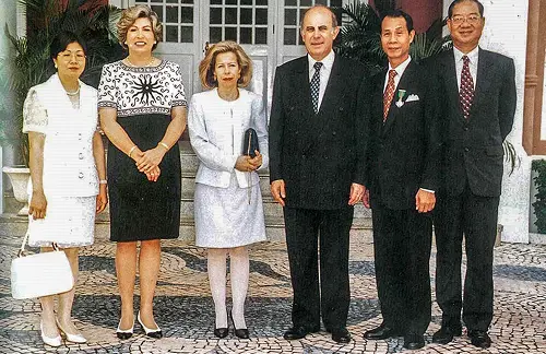 Pictured with Macau Governor and wife, Mr. & Mrs. Lam, Dr. Wong in 1998